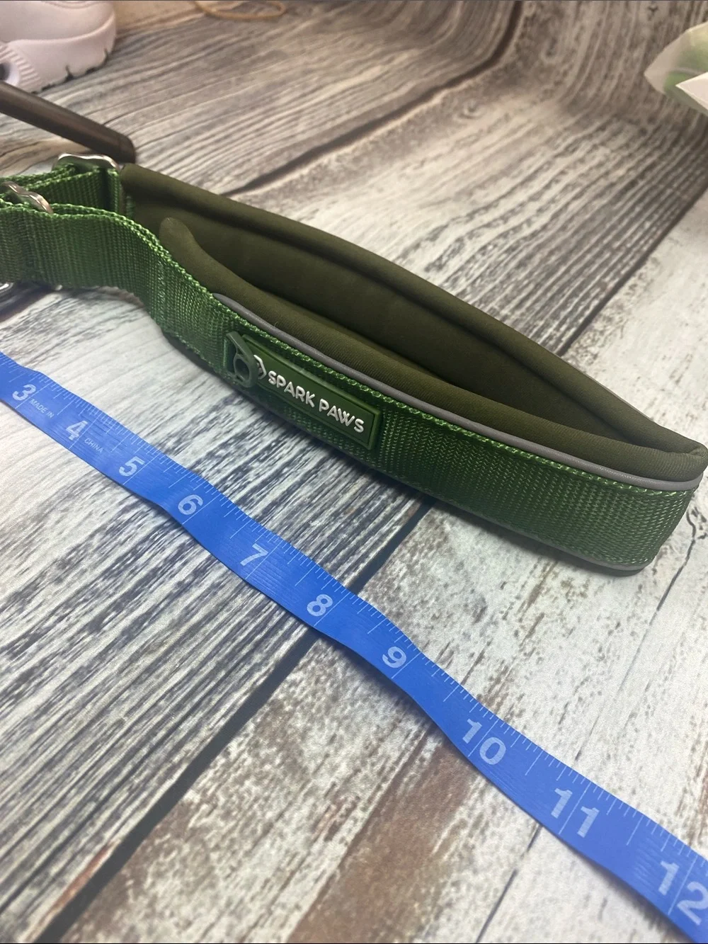 Spark Paws XXL Padded  Dog Collar – Olive Green | Reflective | Heavy Duty SZ E
